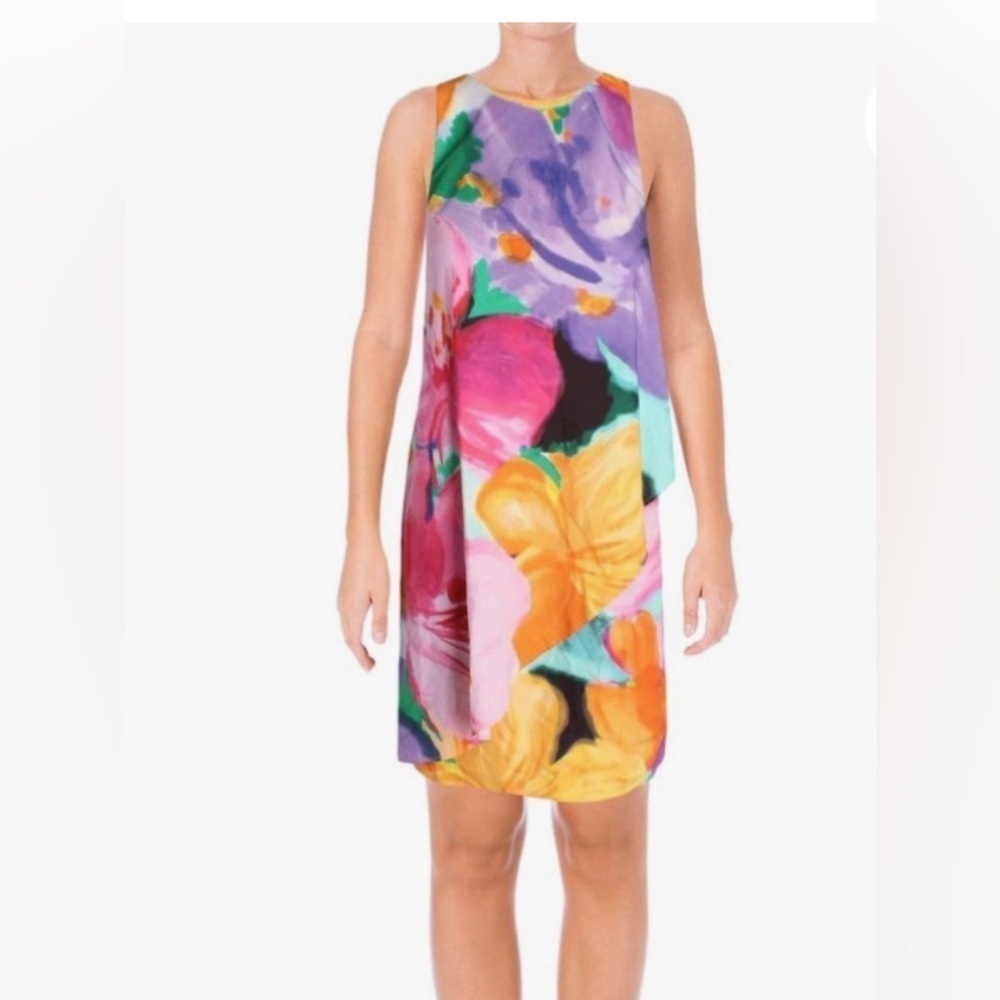 Lauren Ralph Lauren tropical Floral Colorful Sleeveless crepe shift mini Dress 6